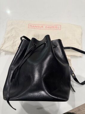 Mansur Gavriel Black Leather Drawstring Bucket Bag